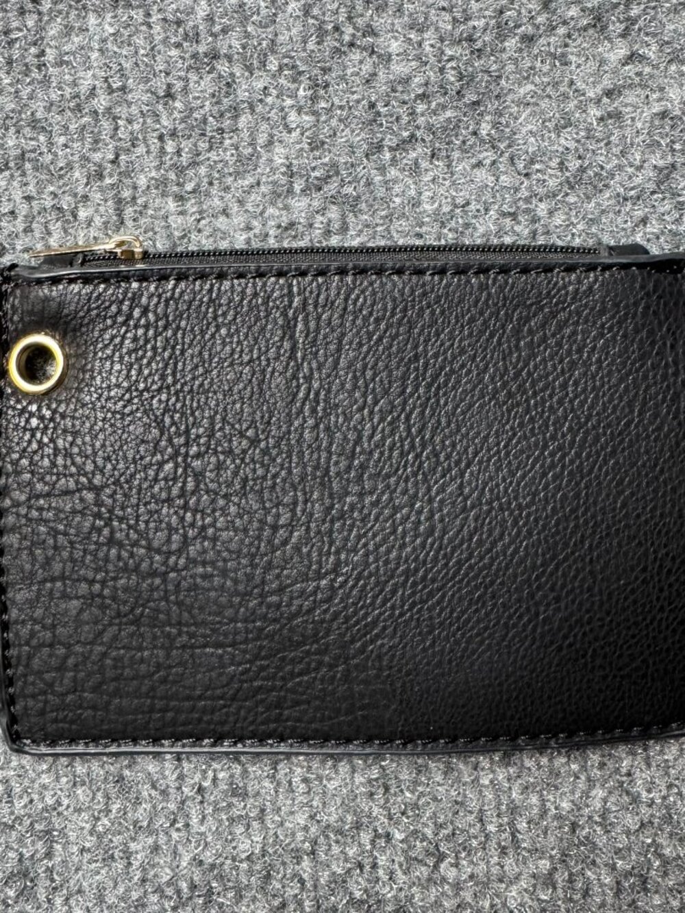 Black Pebbled Faux Leather Zippered Coin Pouch Card Case Wallet Geometric Print